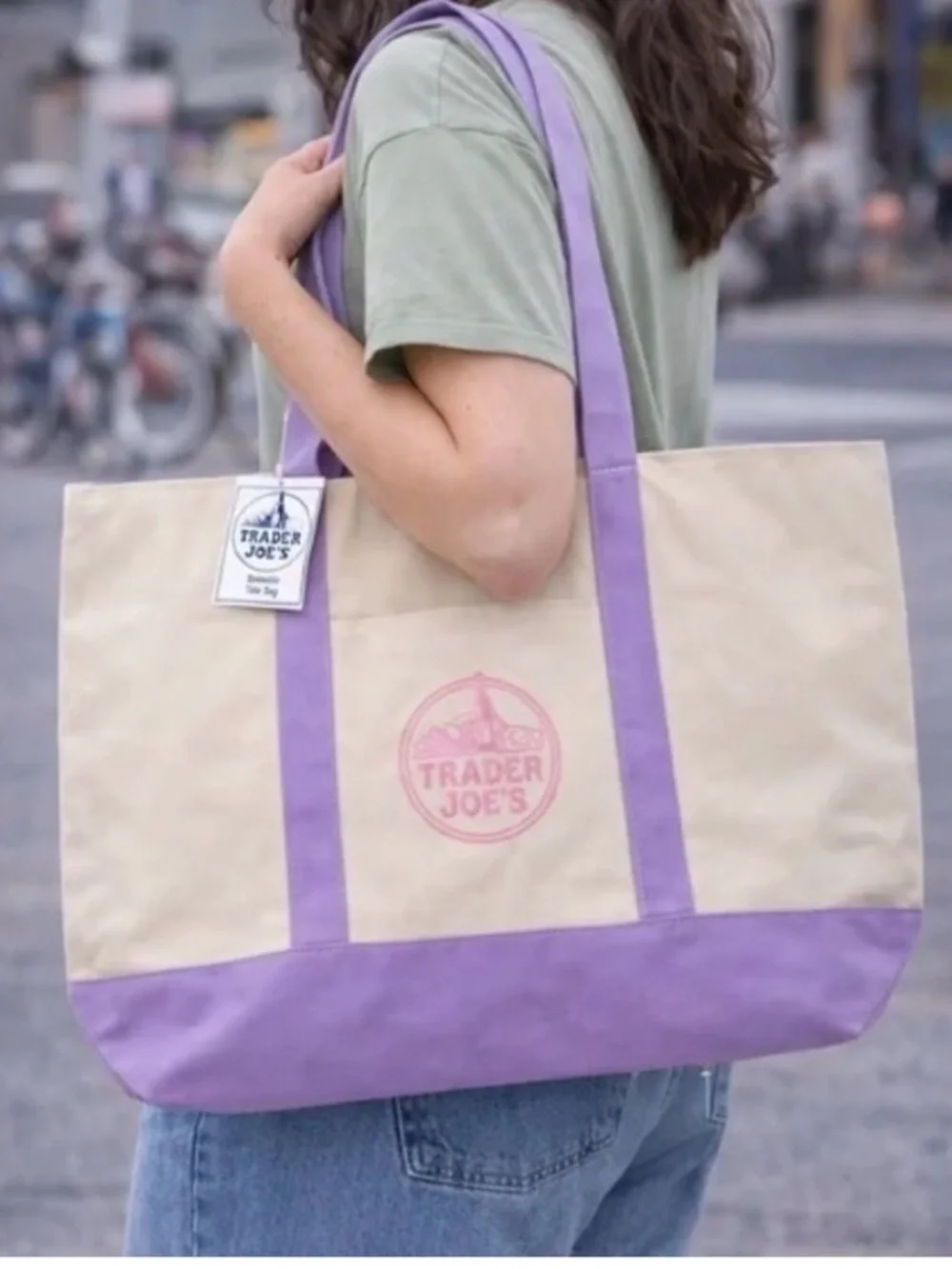 NWT Trader Joe's Large Pastel Canvas Tote Bag 2026 Limited Edition Lavender